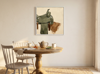 Western Saddle & Bandana Wall Art — Original Palette-Knife Oil, Olive & Sienna — original hand-painted oil shown on the wall in a styled room