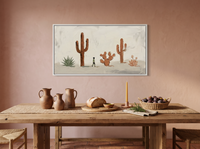 Desert Cacti Row Wide Wall Art — Original Palette-Knife Oil, Sage & Terracotta — original hand-painted oil shown on the wall in a styled room
