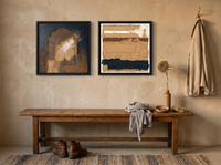 Arch & Bands — Set of 2 Original Oils, Ochre & Navy — original hand-painted oil shown on the wall in a styled room