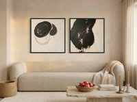 Organic Forms & Monolith — Set of 2 Original Oils, Charcoal & Oxblood — original hand-painted oil shown on the wall in a styled room
