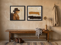 Arch & Bands — Set of 2 Original Oils, Chocolate & Cream — original hand-painted oil shown on the wall in a styled room