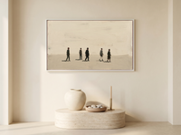 Five Walkers Wide Wall Art — Original Oil Landscape, Dark Olive & Oxblood — original hand-painted oil shown on the wall in a styled room