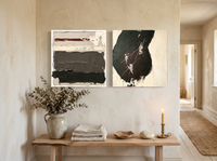 Bands & Monolith — Set of 2 Original Oils, Charcoal & Oxblood — original hand-painted oil shown on the wall in a styled room