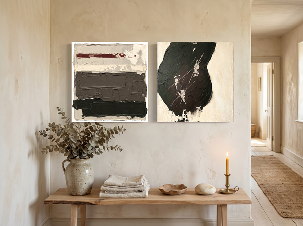 Bands & Monolith — Set of 2 Original Oils, Charcoal & Oxblood