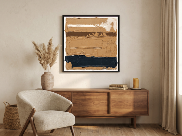 Horizontal Bands Abstract Wall Art — Original Palette-Knife Oil, Ochre & Navy