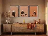 Quiet Tending Triptych — 3 Original Oils, Terracotta & Cream — original hand-painted oil shown on the wall in a styled room