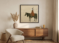 Braided Rider on Horseback Wall Art — Original Palette-Knife Oil, Olive & Rust — original hand-painted oil shown on the wall in a styled room
