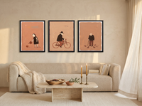 A Quiet Day Triptych — 3 Original Oils, Espresso & Terracotta — original hand-painted oil shown on the wall in a styled room