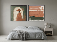Arch & Bands — Set of 2 Original Oils, Sage & Terracotta — original hand-painted oil shown on the wall in a styled room