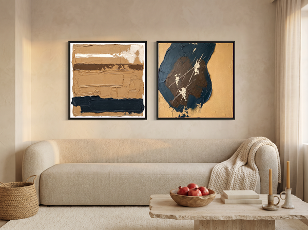 Bands & Monolith — Set of 2 Original Oils, Ochre & Navy