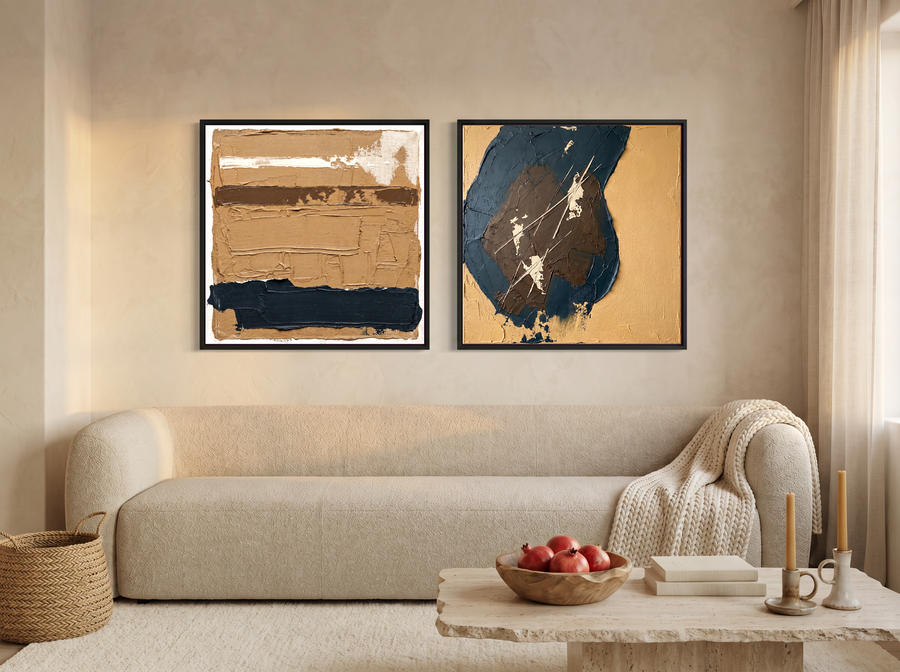 Bands & Monolith — Set of 2 Original Oils, Ochre & Navy
