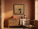 Woman Under an Umbrella Wall Art — Original Oil, Navy & Ochre