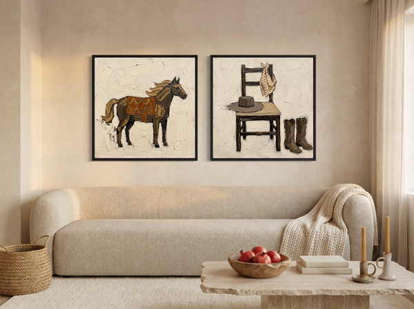 Horse & Cowboy Gear — Set of 2 Original Oils, Chocolate & Rust