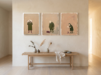Devotion Triptych — 3 Original Oils, Moss & Mocha — original hand-painted oil shown on the wall in a styled room