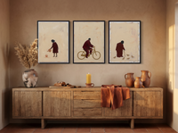 A Quiet Day Triptych — 3 Original Oils, Wine & Oat — original hand-painted oil shown on the wall in a styled room