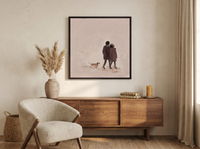 Couple Walking Away Wall Art — Original Palette-Knife Oil, Mauve & Plum — original hand-painted oil shown on the wall in a styled room
