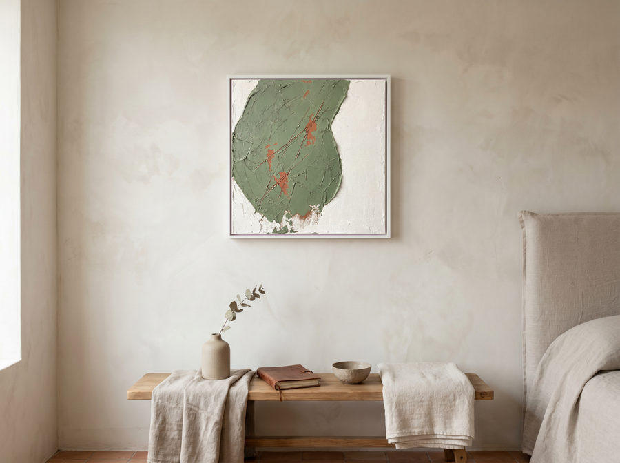 Dark Monolith Abstract Wall Art — Original Palette-Knife Oil, Sage & Terracotta