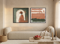 Arch & Bands — Set of 2 Original Oils, Sage & Terracotta — original hand-painted oil shown on the wall in a styled room