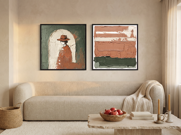 Arch & Bands — Set of 2 Original Oils, Sage & Terracotta