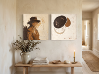 Arch & Organic Forms — Set of 2 Original Oils, Chocolate & Cream — original hand-painted oil shown on the wall in a styled room