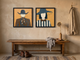 Cowboy & Wide-Brim Lady — Set of 2 Original Oils, Ochre & Slate Blue