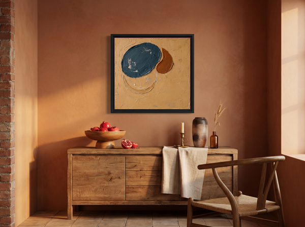 Organic Forms Abstract Wall Art — Original Palette-Knife Oil, Navy & Ochre