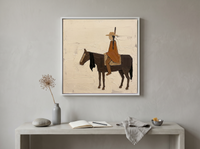 Braided Rider on Horseback Wall Art — Original Palette-Knife Oil, Brown & Caramel — original hand-painted oil shown on the wall in a styled room