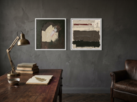 Arch & Bands — Set of 2 Original Oils, Charcoal & Oxblood — original hand-painted oil shown on the wall in a styled room