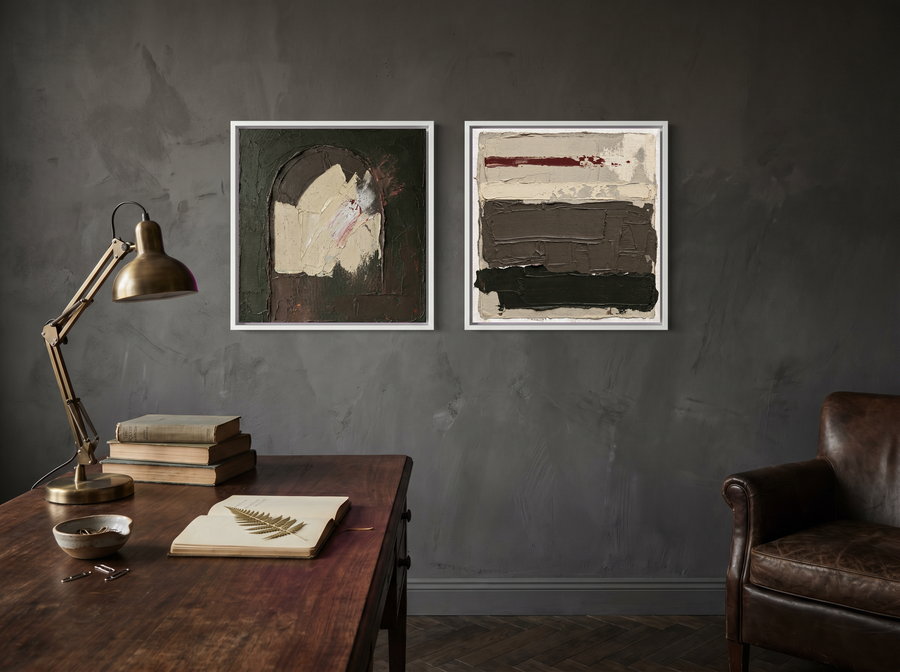 Arch & Bands — Set of 2 Original Oils, Charcoal & Oxblood