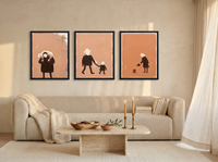 Quiet Tending Triptych — 3 Original Oils, Terracotta & Cream — original hand-painted oil shown on the wall in a styled room