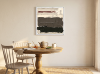 Horizontal Bands Abstract Wall Art — Original Palette-Knife Oil, Taupe & Oxblood — original hand-painted oil shown on the wall in a styled room