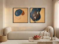 Organic Forms & Monolith — Set of 2 Original Oils, Ochre & Navy — original hand-painted oil shown on the wall in a styled room