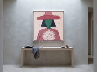 Lady with a Bouquet Wall Art — Original Palette-Knife Oil, Rose & Emerald — original hand-painted oil shown on the wall in a styled room