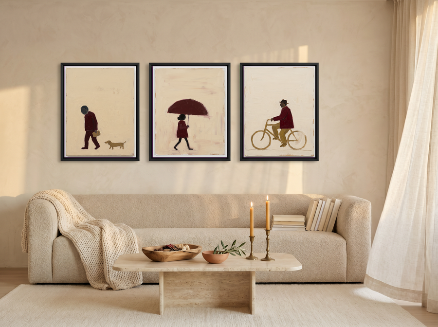 Solitude Triptych — 3 Original Oils, Wine & Cream