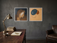 Arch & Organic Forms — Set of 2 Original Oils, Ochre & Navy — original hand-painted oil shown on the wall in a styled room