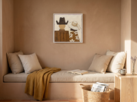 Cowboy & Cowgirl from Behind Wall Art — Original Palette-Knife Oil, Brown & Cream — original hand-painted oil shown on the wall in a styled room