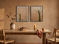 Mirrored Bare Trees — Set of 2 Original Oils, Moss on Clay — original hand-painted oil shown on the wall in a styled room