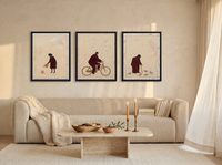 A Quiet Day Triptych — 3 Original Oils, Wine & Oat — original hand-painted oil shown on the wall in a styled room