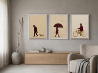Solitude Triptych — 3 Original Oils, Wine & Cream — original hand-painted oil shown on the wall in a styled room