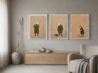Devotion Triptych — 3 Original Oils, Moss & Mocha — original hand-painted oil shown on the wall in a styled room