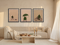 Solitude Triptych — 3 Original Oils, Moss & Mocha — original hand-painted oil shown on the wall in a styled room