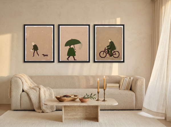 Solitude Triptych — 3 Original Oils, Moss & Mocha