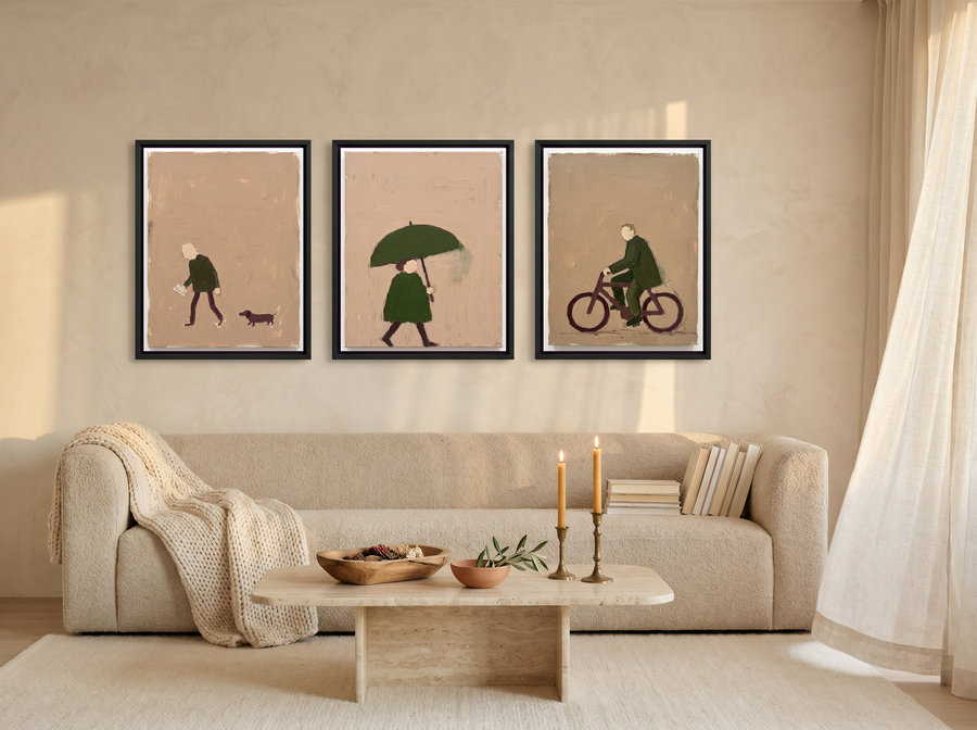 Solitude Triptych — 3 Original Oils, Moss & Mocha
