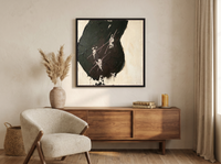 Dark Monolith Abstract Wall Art — Original Palette-Knife Oil, Charcoal & Oxblood — original hand-painted oil shown on the wall in a styled room
