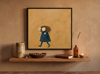 Shepherd Carrying a Lamb Wall Art — Original Palette-Knife Oil, Ochre & Teal — original hand-painted oil shown on the wall in a styled room