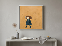 Shepherd Carrying a Lamb Wall Art — Original Palette-Knife Oil, Ochre & Teal — original hand-painted oil shown on the wall in a styled room