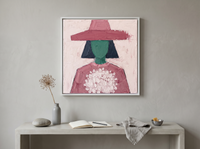 Lady with a Bouquet Wall Art — Original Palette-Knife Oil, Rose & Emerald — original hand-painted oil shown on the wall in a styled room