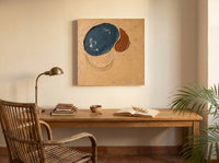 Organic Forms Abstract Wall Art — Original Palette-Knife Oil, Navy & Ochre — original hand-painted oil shown on the wall in a styled room