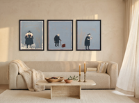 Devotion Triptych — 3 Original Oils, Storm Slate — original hand-painted oil shown on the wall in a styled room