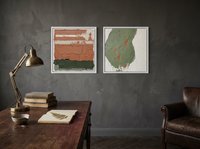 Bands & Monolith — Set of 2 Original Oils, Sage & Terracotta — original hand-painted oil shown on the wall in a styled room